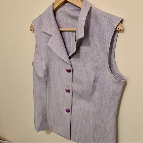 Vintage Button Down Tank Lavender Purple 90s Women's Lilac Sleeveless Top Medium - Picture 3 of 5